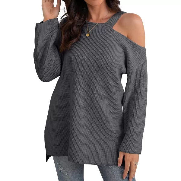 GRECERELLE Womens Cold Shoulder Sweater Loose Fit Pullover Long Sleeves Round Neck Winter Warm Casual Tops