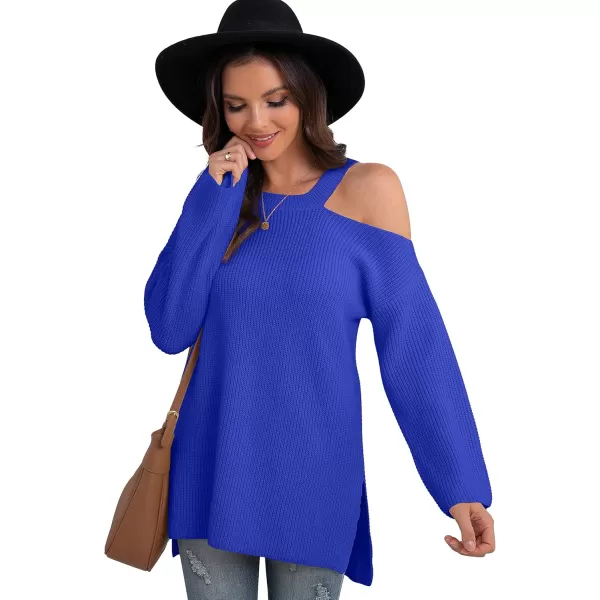 GRECERELLE Womens Cold Shoulder Sweater Loose Fit Pullover Long Sleeves Round Neck Winter Warm Casual Tops