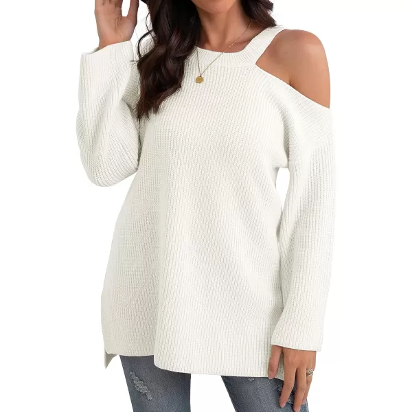GRECERELLE Womens Cold Shoulder Sweater Loose Fit Pullover Long Sleeves Round Neck Winter Warm Casual Tops