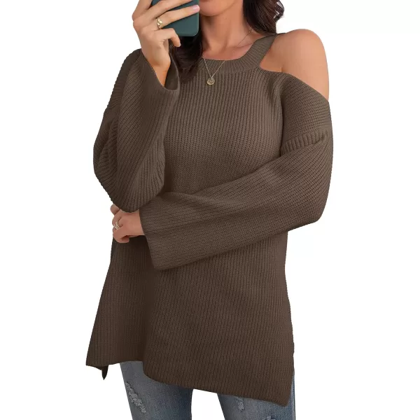GRECERELLE Womens Cold Shoulder Sweater Loose Fit Pullover Long Sleeves Round Neck Winter Warm Casual Tops