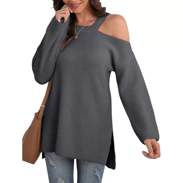 GRECERELLE Womens Cold Shoulder Sweater Loose Fit Pullover Long Sleeves Round Neck Winter Warm Casual Tops