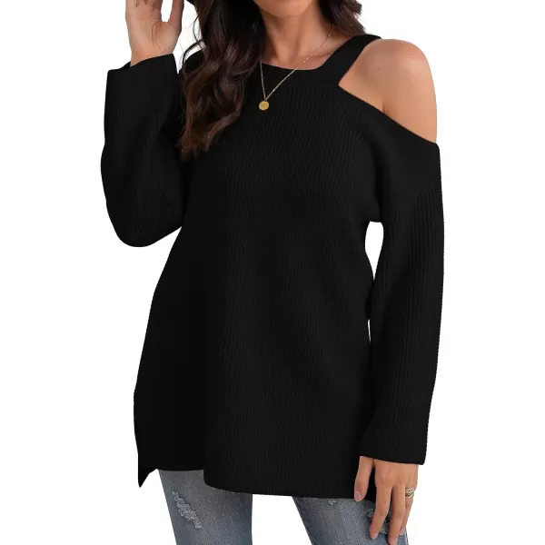 GRECERELLE Womens Cold Shoulder Sweater Loose Fit Pullover Long Sleeves Round Neck Winter Warm Casual Tops