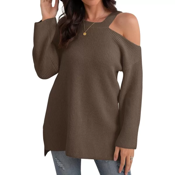 GRECERELLE Womens Cold Shoulder Sweater Loose Fit Pullover Long Sleeves Round Neck Winter Warm Casual Tops