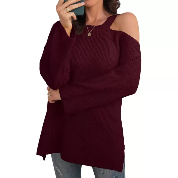 GRECERELLE Womens Cold Shoulder Sweater Loose Fit Pullover Long Sleeves Round Neck Winter Warm Casual Tops