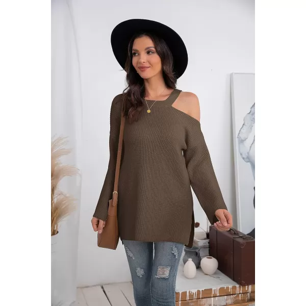 GRECERELLE Womens Cold Shoulder Sweater Loose Fit Pullover Long Sleeves Round Neck Winter Warm Casual Tops