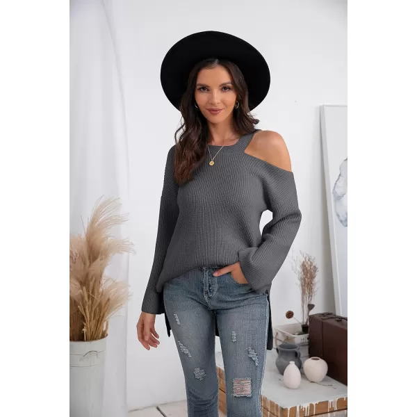 GRECERELLE Womens Cold Shoulder Sweater Loose Fit Pullover Long Sleeves Round Neck Winter Warm Casual Tops