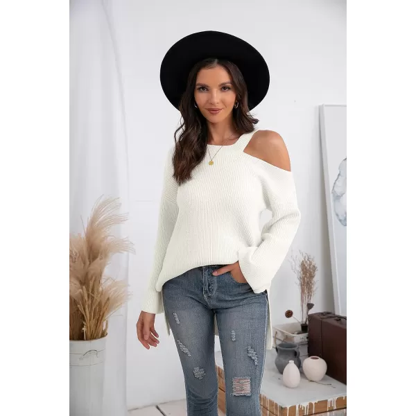 GRECERELLE Womens Cold Shoulder Sweater Loose Fit Pullover Long Sleeves Round Neck Winter Warm Casual Tops
