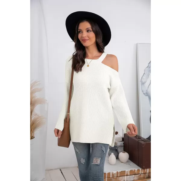 GRECERELLE Womens Cold Shoulder Sweater Loose Fit Pullover Long Sleeves Round Neck Winter Warm Casual Tops