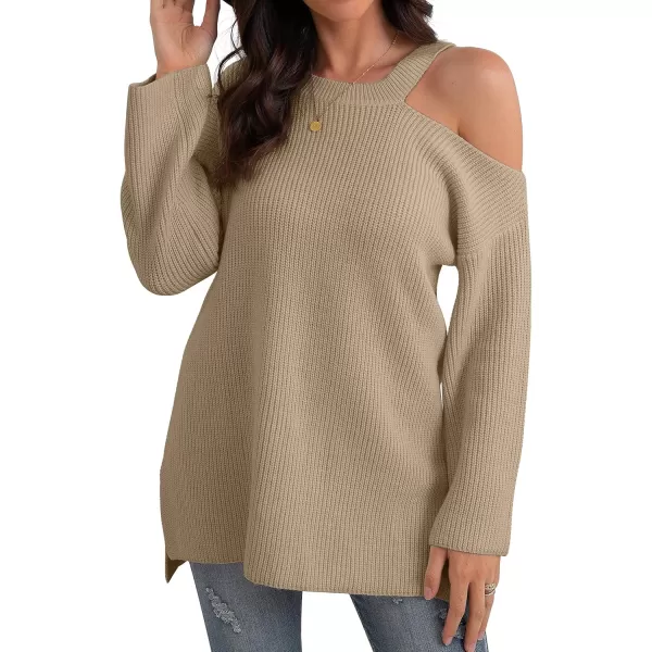 GRECERELLE Womens Cold Shoulder Sweater Loose Fit Pullover Long Sleeves Round Neck Winter Warm Casual Tops