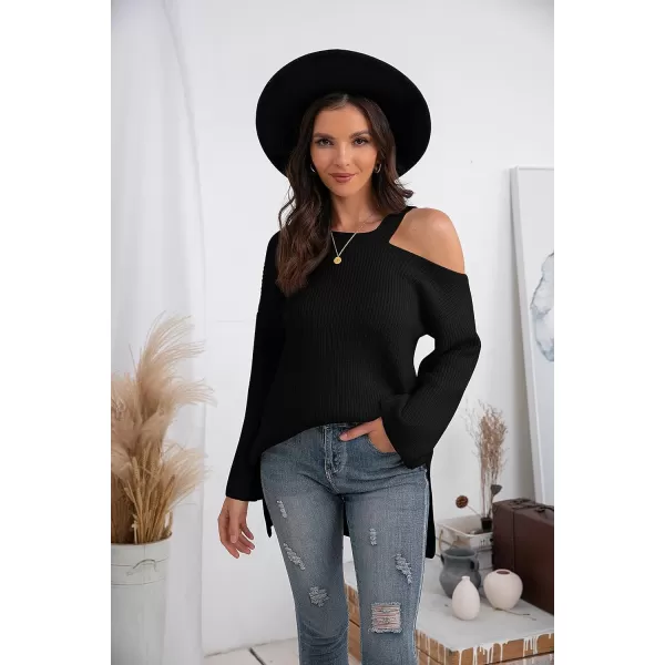 GRECERELLE Womens Cold Shoulder Sweater Loose Fit Pullover Long Sleeves Round Neck Winter Warm Casual Tops