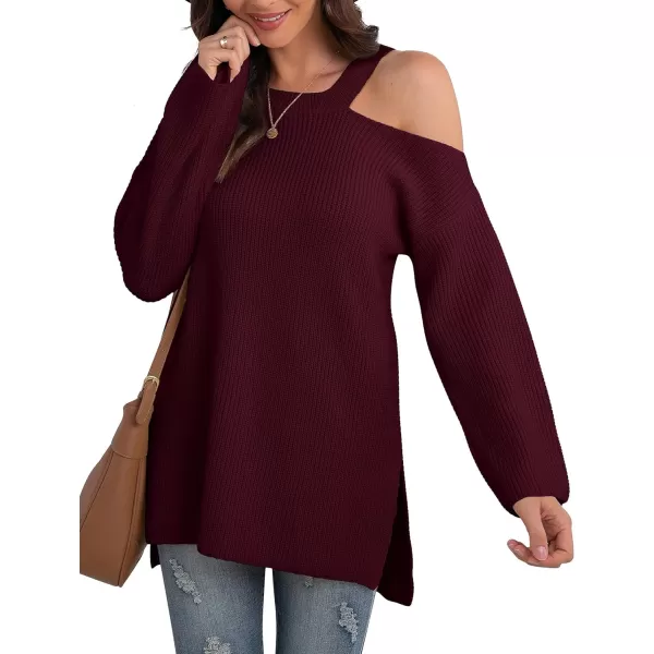 GRECERELLE Womens Cold Shoulder Sweater Loose Fit Pullover Long Sleeves Round Neck Winter Warm Casual Tops