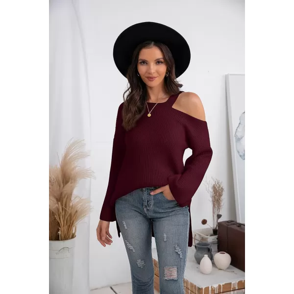 GRECERELLE Womens Cold Shoulder Sweater Loose Fit Pullover Long Sleeves Round Neck Winter Warm Casual Tops