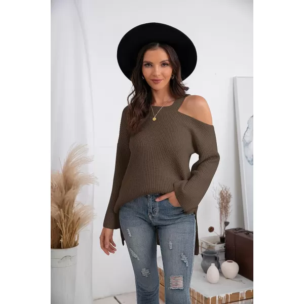 GRECERELLE Womens Cold Shoulder Sweater Loose Fit Pullover Long Sleeves Round Neck Winter Warm Casual Tops