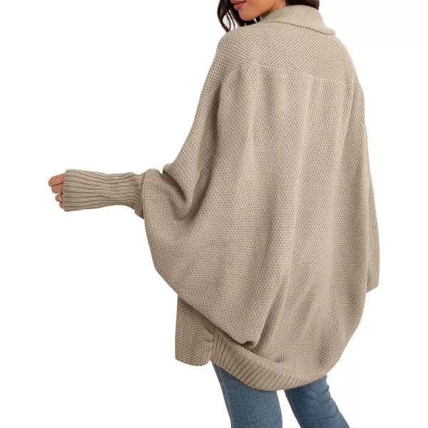GRECERELLE Women's Kimono Batwing Cable Open Front Knitted Slouchy Oversized Wrap Cardigan Sweater Outwear Coat