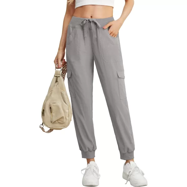 GRECERELLE Women's Lightweight Elastic Waist Cargo Pants with Buttoned Pockets for Summer Outdoor Hiking Jogging Traveling