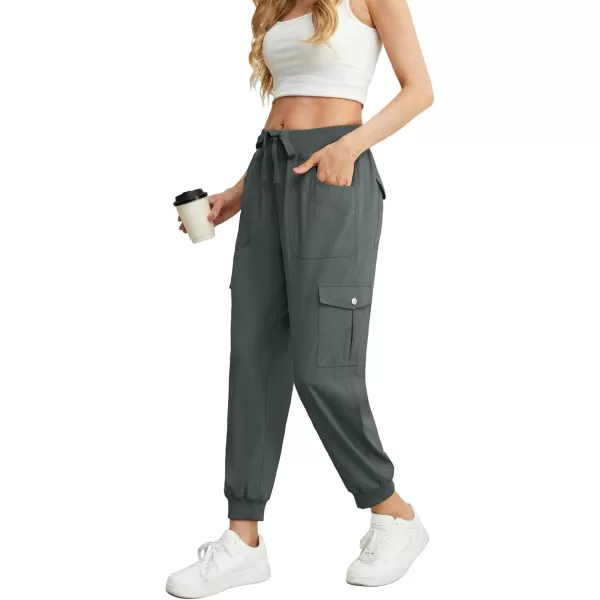GRECERELLE Women's Lightweight Elastic Waist Cargo Pants with Buttoned Pockets for Summer Outdoor Hiking Jogging Traveling