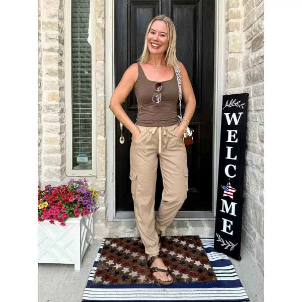 GRECERELLE Women's Lightweight Elastic Waist Cargo Pants with Buttoned Pockets for Summer Outdoor Hiking Jogging Traveling