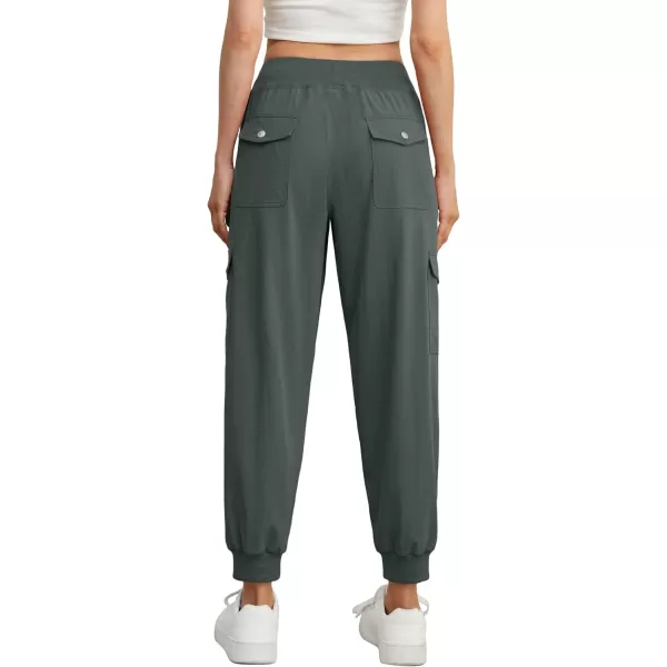 GRECERELLE Women's Lightweight Elastic Waist Cargo Pants with Buttoned Pockets for Summer Outdoor Hiking Jogging Traveling