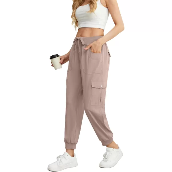 GRECERELLE Women's Lightweight Elastic Waist Cargo Pants with Buttoned Pockets for Summer Outdoor Hiking Jogging Traveling