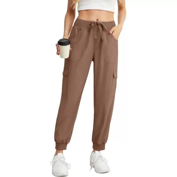 GRECERELLE Women's Lightweight Elastic Waist Cargo Pants with Buttoned Pockets for Summer Outdoor Hiking Jogging Traveling