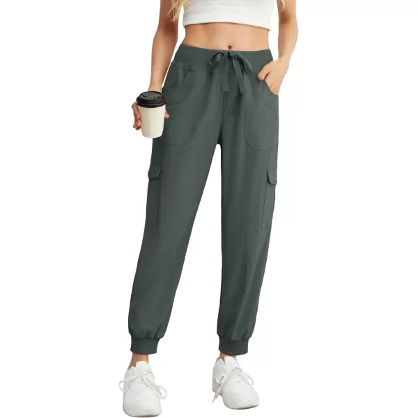 GRECERELLE Women's Lightweight Elastic Waist Cargo Pants with Buttoned Pockets for Summer Outdoor Hiking Jogging Traveling
