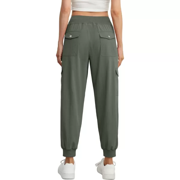 GRECERELLE Women's Lightweight Elastic Waist Cargo Pants with Buttoned Pockets for Summer Outdoor Hiking Jogging Traveling