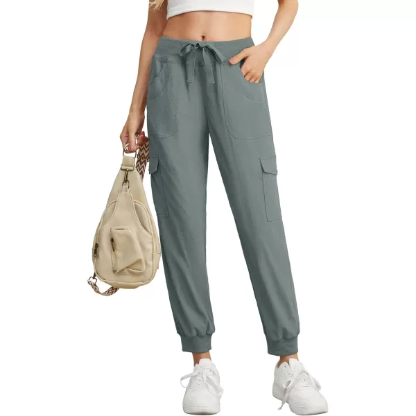 GRECERELLE Women's Lightweight Elastic Waist Cargo Pants with Buttoned Pockets for Summer Outdoor Hiking Jogging Traveling