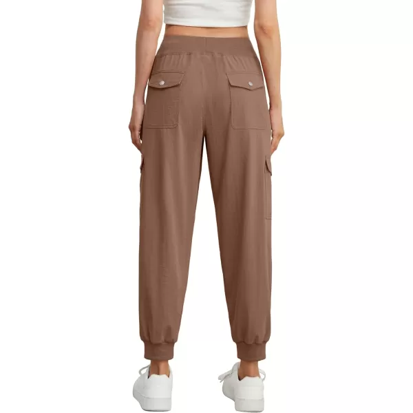 GRECERELLE Women's Lightweight Elastic Waist Cargo Pants with Buttoned Pockets for Summer Outdoor Hiking Jogging Traveling