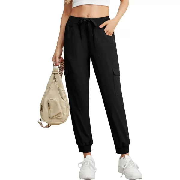GRECERELLE Women's Lightweight Elastic Waist Cargo Pants with Buttoned Pockets for Summer Outdoor Hiking Jogging Traveling