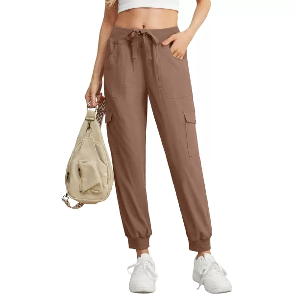 GRECERELLE Women's Lightweight Elastic Waist Cargo Pants with Buttoned Pockets for Summer Outdoor Hiking Jogging Traveling
