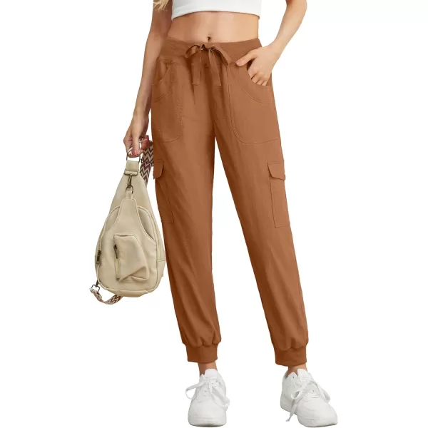 GRECERELLE Women's Lightweight Elastic Waist Cargo Pants with Buttoned Pockets for Summer Outdoor Hiking Jogging Traveling