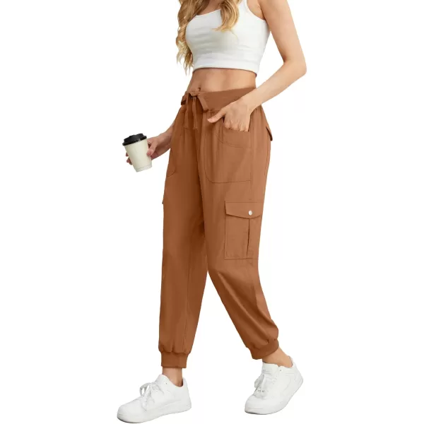 GRECERELLE Women's Lightweight Elastic Waist Cargo Pants with Buttoned Pockets for Summer Outdoor Hiking Jogging Traveling