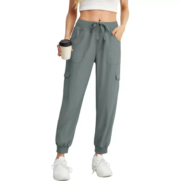 GRECERELLE Women's Lightweight Elastic Waist Cargo Pants with Buttoned Pockets for Summer Outdoor Hiking Jogging Traveling