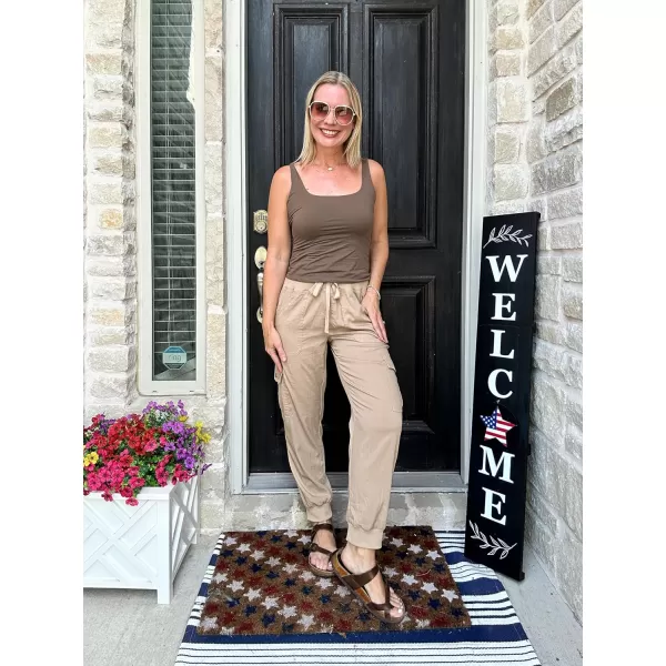 GRECERELLE Women's Lightweight Elastic Waist Cargo Pants with Buttoned Pockets for Summer Outdoor Hiking Jogging Traveling
