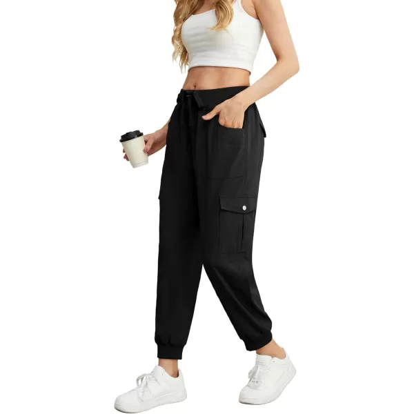 GRECERELLE Women's Lightweight Elastic Waist Cargo Pants with Buttoned Pockets for Summer Outdoor Hiking Jogging Traveling