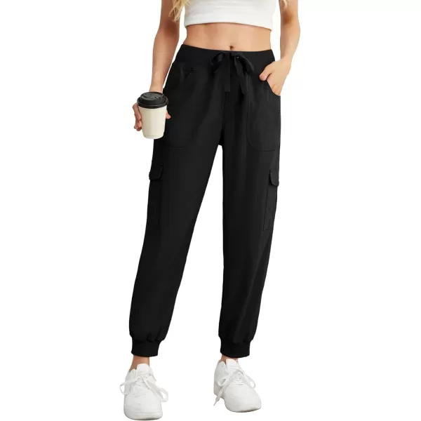 GRECERELLE Women's Lightweight Elastic Waist Cargo Pants with Buttoned Pockets for Summer Outdoor Hiking Jogging Traveling