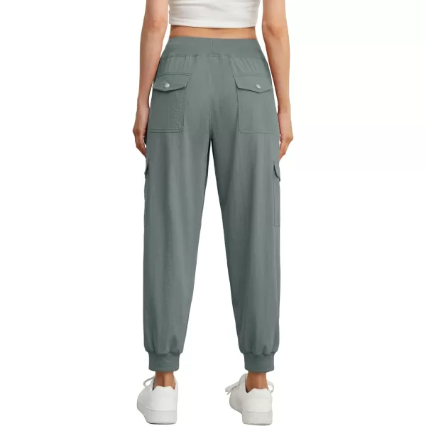 GRECERELLE Women's Lightweight Elastic Waist Cargo Pants with Buttoned Pockets for Summer Outdoor Hiking Jogging Traveling
