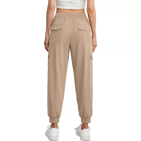 GRECERELLE Women's Lightweight Elastic Waist Cargo Pants with Buttoned Pockets for Summer Outdoor Hiking Jogging Traveling