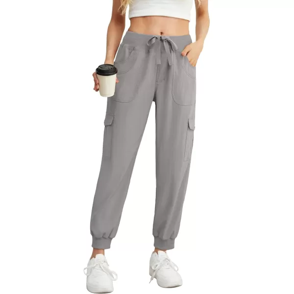 GRECERELLE Women's Lightweight Elastic Waist Cargo Pants with Buttoned Pockets for Summer Outdoor Hiking Jogging Traveling