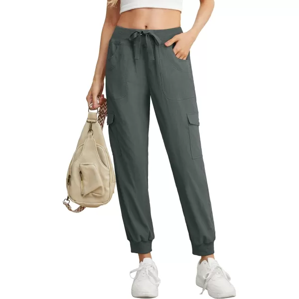 GRECERELLE Women's Lightweight Elastic Waist Cargo Pants with Buttoned Pockets for Summer Outdoor Hiking Jogging Traveling