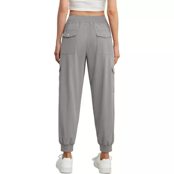 GRECERELLE Women's Lightweight Elastic Waist Cargo Pants with Buttoned Pockets for Summer Outdoor Hiking Jogging Traveling