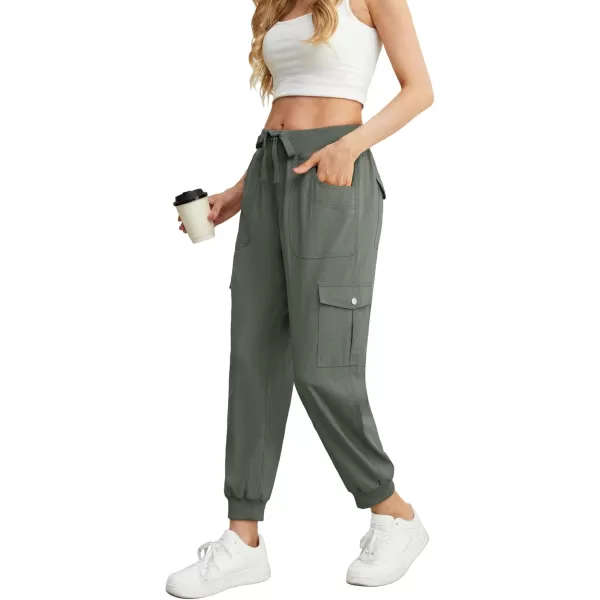 GRECERELLE Women's Lightweight Elastic Waist Cargo Pants with Buttoned Pockets for Summer Outdoor Hiking Jogging Traveling