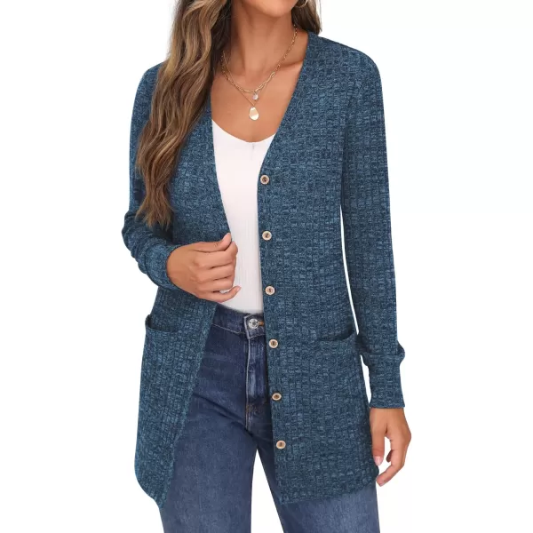 GRECERELLE Women's Long Sleeve Open Front Cardigan Button Down Ribbed Lightweight Knit Outerwear with Pocket