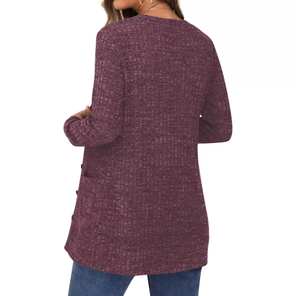 GRECERELLE Women's Long Sleeve Open Front Cardigan Button Down Ribbed Lightweight Knit Outerwear with Pocket