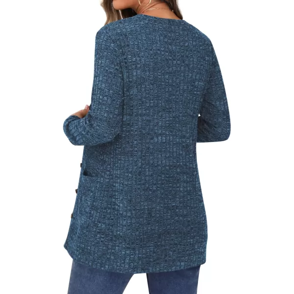 GRECERELLE Women's Long Sleeve Open Front Cardigan Button Down Ribbed Lightweight Knit Outerwear with Pocket