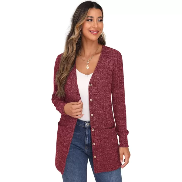 GRECERELLE Women's Long Sleeve Open Front Cardigan Button Down Ribbed Lightweight Knit Outerwear with Pocket
