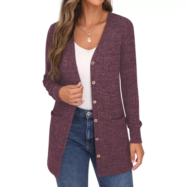 GRECERELLE Women's Long Sleeve Open Front Cardigan Button Down Ribbed Lightweight Knit Outerwear with Pocket