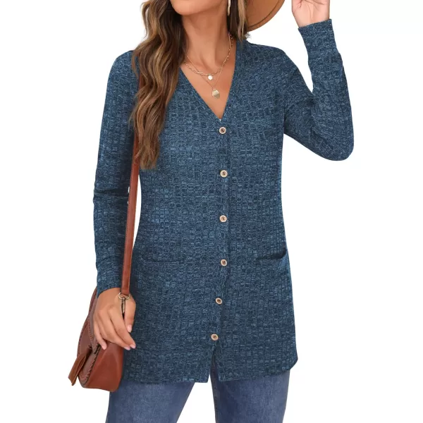 GRECERELLE Women's Long Sleeve Open Front Cardigan Button Down Ribbed Lightweight Knit Outerwear with Pocket