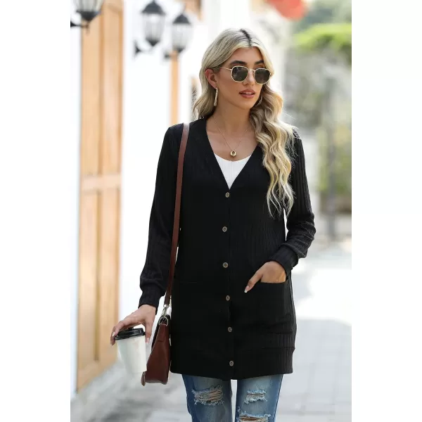 GRECERELLE Women's Long Sleeve Open Front Cardigan Button Down Ribbed Lightweight Knit Outerwear with Pocket