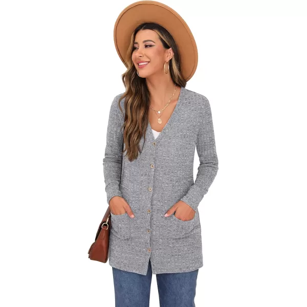 GRECERELLE Women's Long Sleeve Open Front Cardigan Button Down Ribbed Lightweight Knit Outerwear with Pocket
